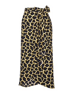 Escada Giraffe Print Skirt, Silk, Black/Yellow, UK 12