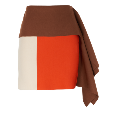 Fendi Asymmetric Colour Block Mini Skirt, &pound;250, Clothing, Brown/Cream/Red, Wool, Front view
