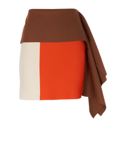 Fendi Asymmetric Colour Block Mini Skirt, Wool, Brown/Red/Cream, UK6, 2*