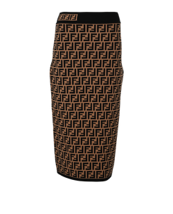 Fendi Zucca Knit Pencil Skirt, Viscose/Poly, Black/Brown, UK 10, 3*