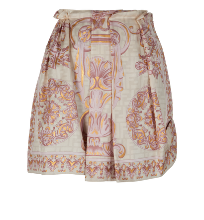Fendi x Versace Printed Pleated Skirt, &pound;180, Clothing, Cream/Pink, Silk, Front view