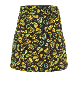 Ganni Paisley Mini Skirt, Viscose, Black/Green/Yellow, UK 8, 3*