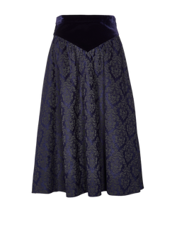 Givenchy Skirt, Silk/Jacquard, Velvet Yolked Waist, Midnight Blue, Size 10