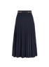 Gucci Horsebit Belt Pleated Midi Skirt, &pound;380, Clothing, Navy, Wool, Front view