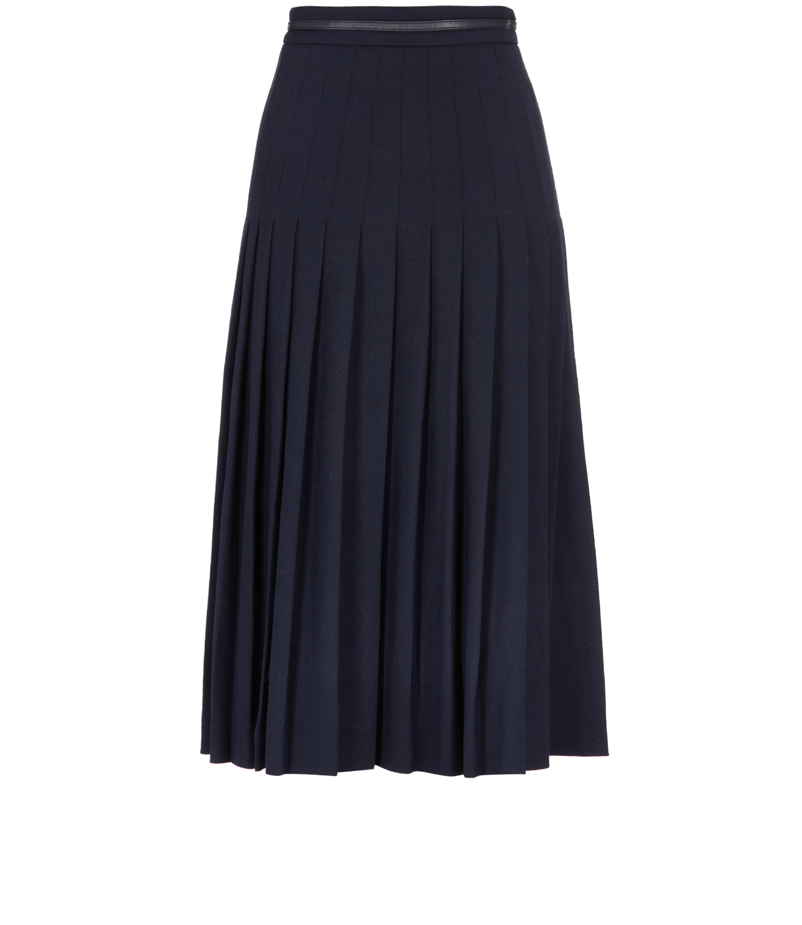 Gucci Horsebit Belt Pleated Midi Skirt, &pound;380, Clothing, Navy, Wool, Back view