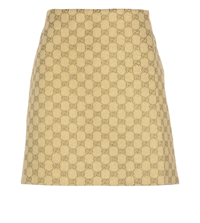 Gucci GG Supreme Metallic Mini Skirt, &pound;190, Clothing, Gold, Cotton/Polyester (Polymer), Front view