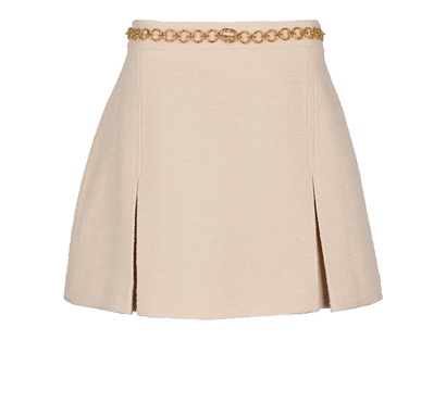 Gucci Chain Detail Mini Skirt, &pound;295, Clothing, Cream, Cotton/Viscose/Wool, Front view