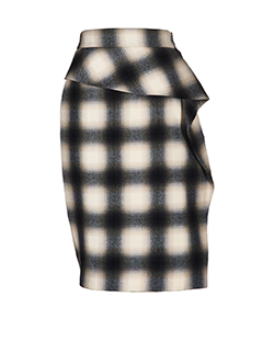 Gucci Asymmetric Wrap Plaid Skirt, Wool, Grey/Cream, 8