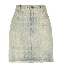 Gucci GG embroidered Denim Skirt, Cotton, Yellow, Sz 8, 4*