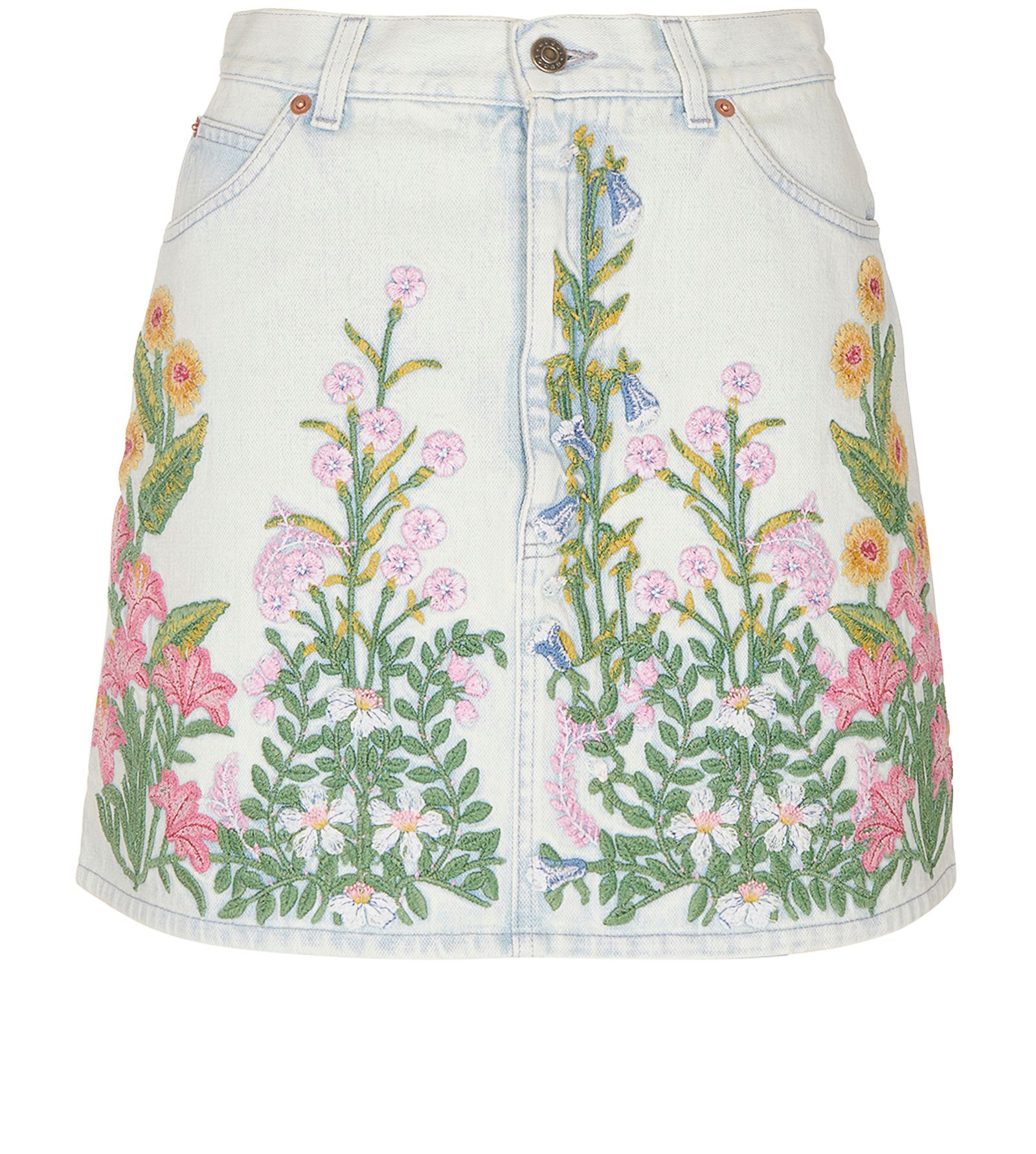 Gucci Floral Embroidered Denim Mini Skirt