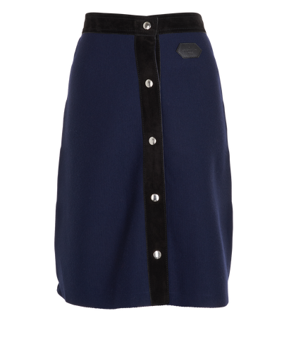 Louis Vuitton Contrast-Trim A-Line Skirt, &pound;175, Clothing, Navy, Wool, Front view
