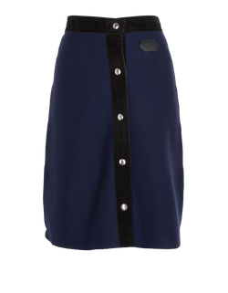 Louis Vuitton Contrast-Trim A-Line Skirt, Wool, Navy, Sz S, 3*