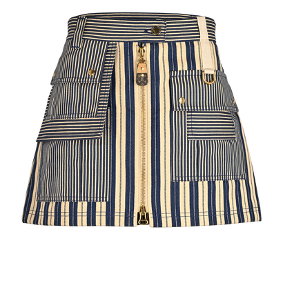 Louis Vuitton Front-Zip Striped Mini Skirt, &pound;395, Clothing, Beige/Blue, Cotton, Front view