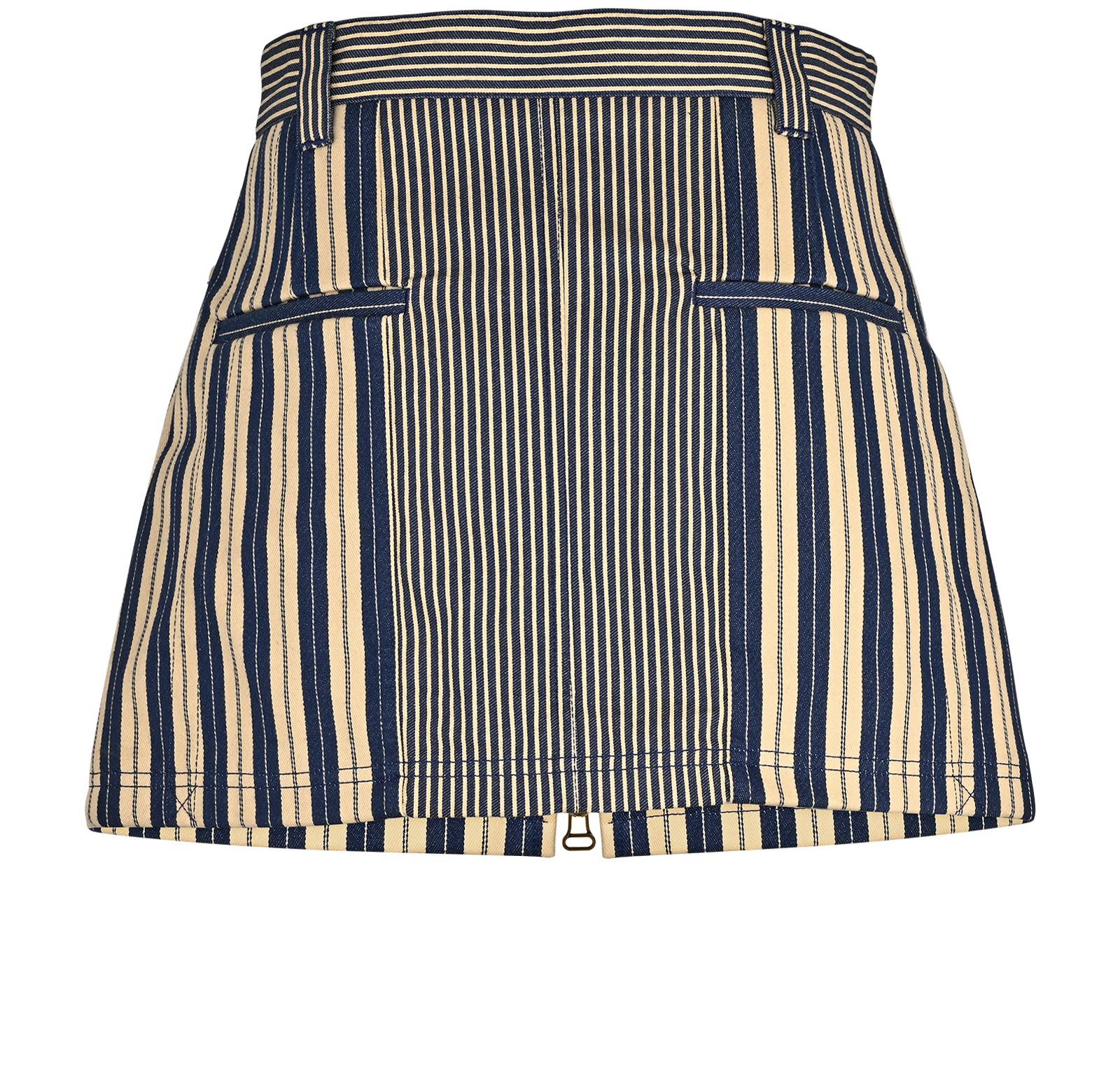 Louis Vuitton Front-Zip Striped Mini Skirt, &pound;395, Clothing, Beige/Blue, Cotton, Back view
