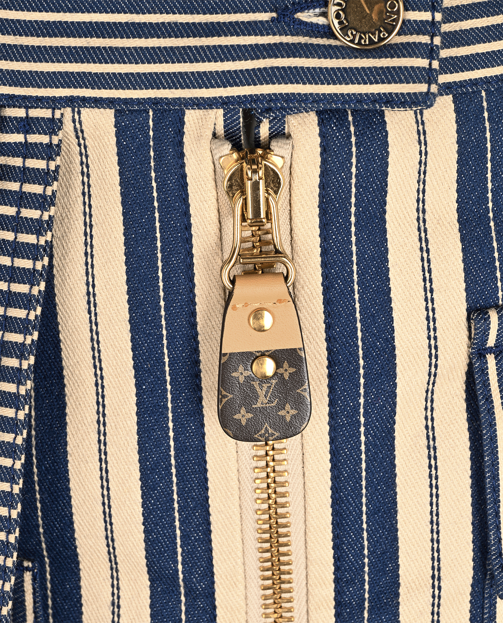 Louis Vuitton Front-Zip Striped Mini Skirt, &pound;395, Clothing, Beige/Blue, Cotton, Other view