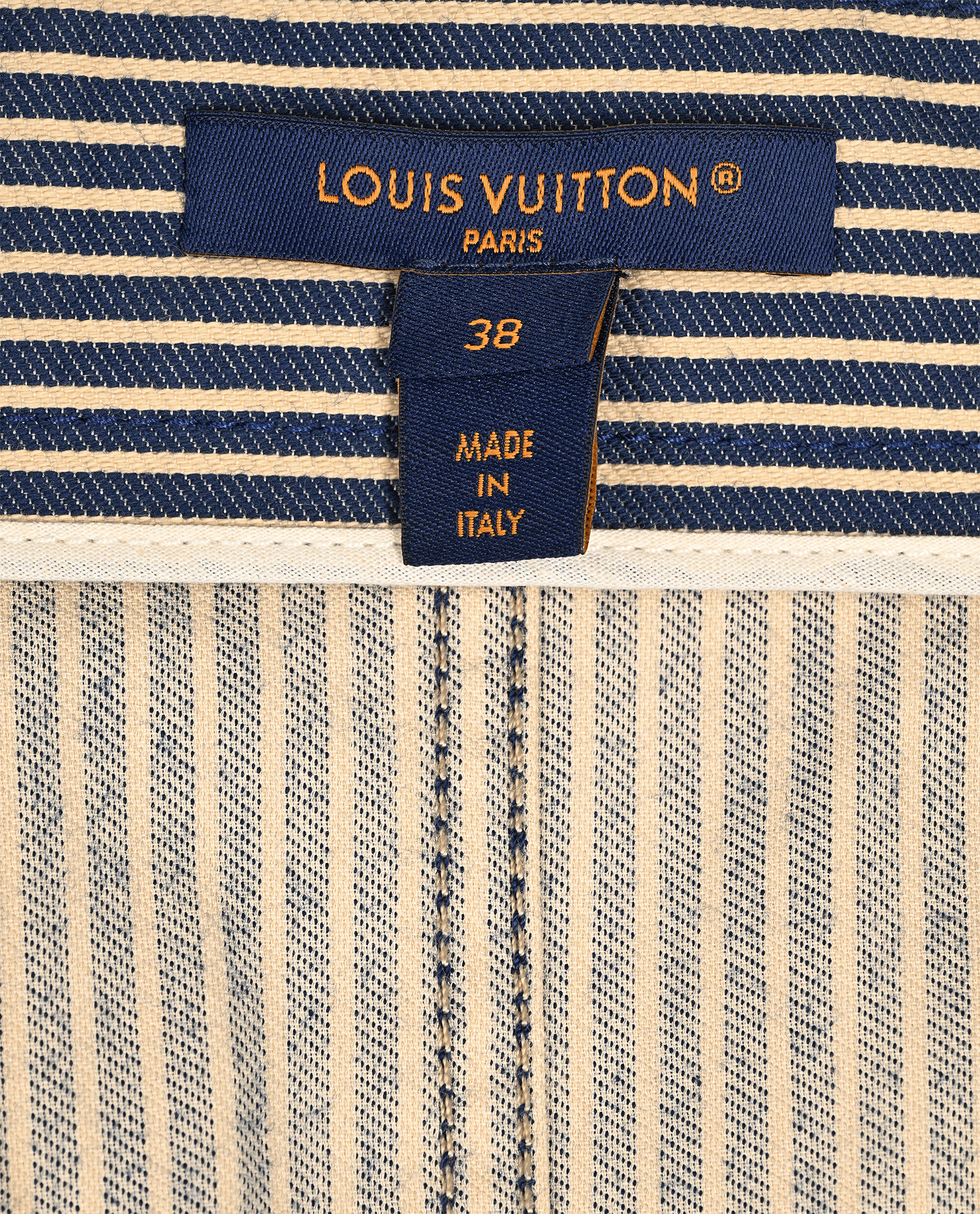 Louis Vuitton Front-Zip Striped Mini Skirt, &pound;395, Clothing, Beige/Blue, Cotton, Other view