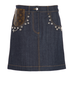 Louis Vuitton Embellished Mini Skirt, Cotton, Blue, UK 10, 2*