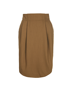 Max Mara Button Waist Pencil Skirt, Wool, Khaki, UK 12