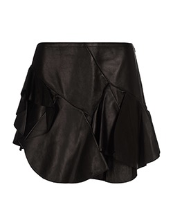 Alexander McQueen Ruffled Mini Skirt, Lamb Leather, Black, 12, 3&