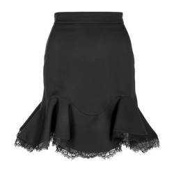 Alexander McQueen Lace-Trim Flared Skirt, Wool/Silk, Black, UK8, 3*