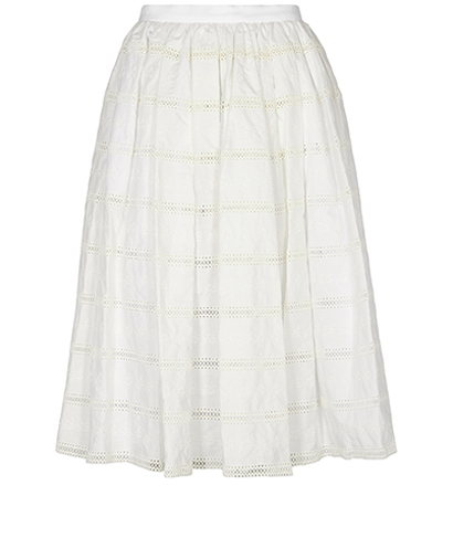Miu Miu Overlay Embroidered Midi Skirt, &pound;250, Clothing, Cream/White, Cotton, Front view