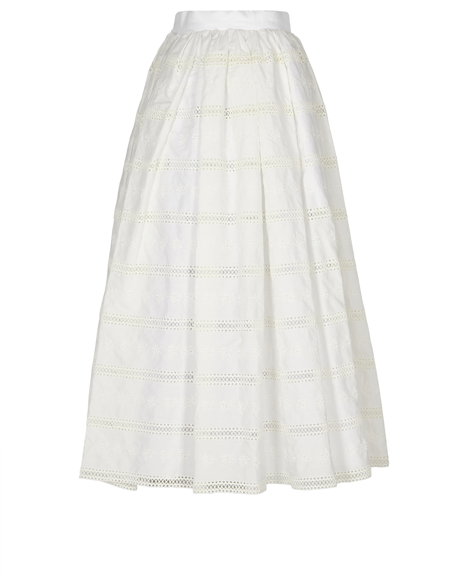 Miu Miu Overlay Embroidered Midi Skirt, &pound;250, Clothing, Cream/White, Cotton, Side view