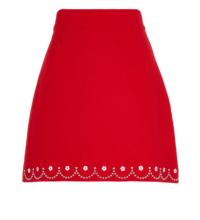 Miu Miu Embellished Hem Skirt, £230, Clothing, Red, Wool, Front view