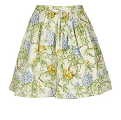 Miu Miu Floral Printed Skater Skirt, Cotton, Green/Cream, 12, 1* 
