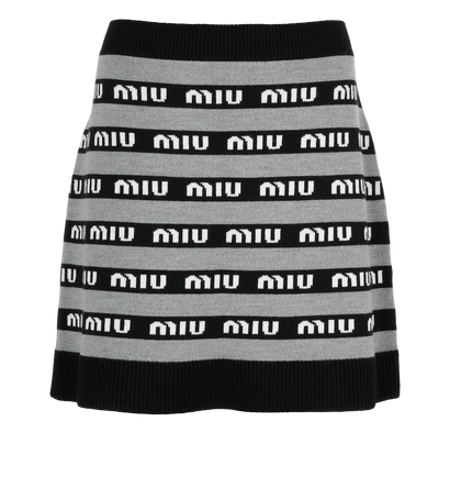 Miu Miu Logo Knitted Mini Skirt, &pound;375, Clothing, Black/Grey, Wool, Front view