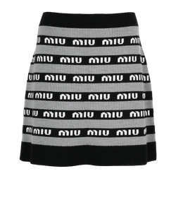 Miu Miu Logo Knitted Mini Skirt, Wool, Grey/Black, UK 10, 3*