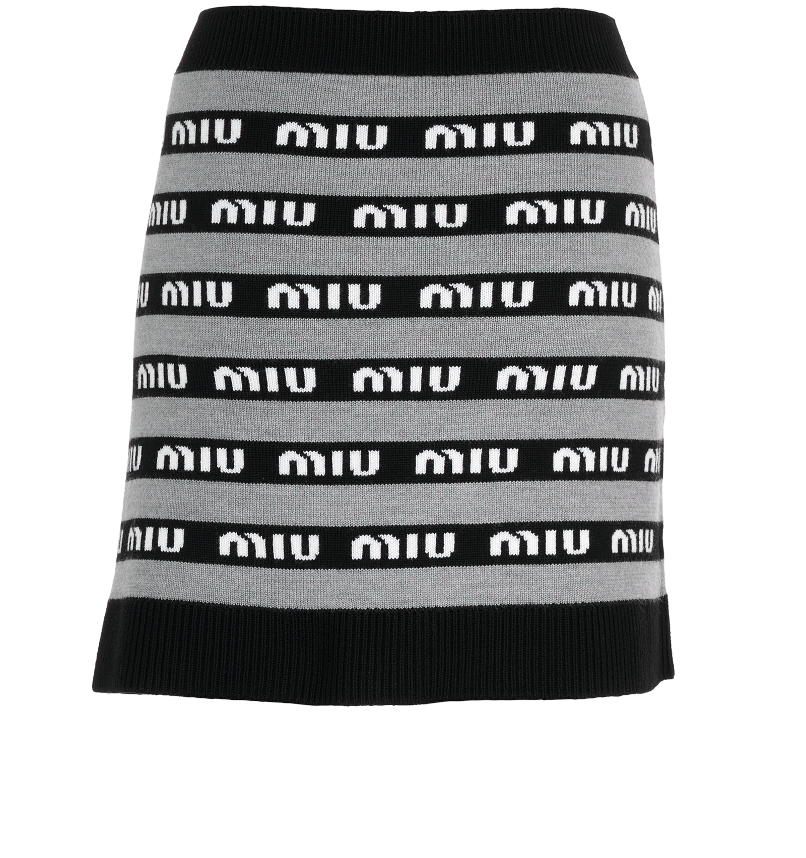 Miu Miu Logo Knitted Mini Skirt, &pound;375, Clothing, Black/Grey, Wool, Back view