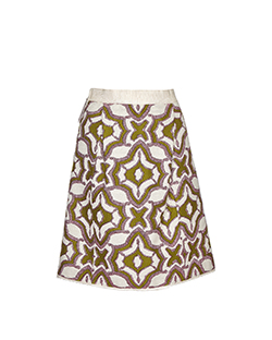 Marc Jacobs Brocade Skirt, Wool/Silk, Metallic Cream/Green, UK 8