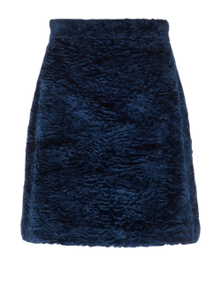 MSGM Crushed Velvet Mini Skirt, Viscose, Blue, UK8