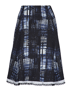 Prada Plaid Printed Skirt, Viscose, Blue, 10