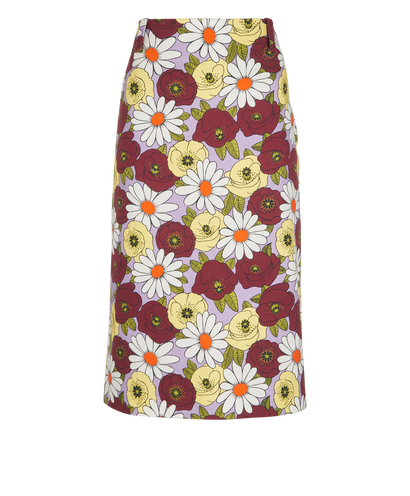 Prada Floral Print Skirt, £250, Clothing, Burgundy/Purple/Yellow, Cotton, Front view