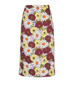 Prada Floral Print Skirt, Cotton, Purple/Yellow/Burgundy, UK 12, 3*
