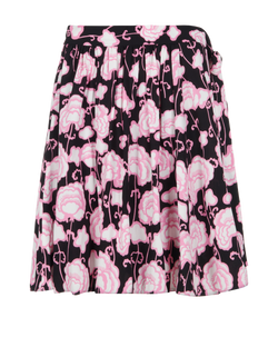 Prada Floral Mini Skirt, Viscose, Black/Pink, UK10, 3*