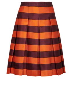Prada Striped Pleated Skirt, Wool/Silk, Orange/Purple, UK12, 2*