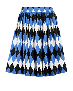 Prada Harlequin Skirt, Cotton, Blue/Black/White, UK 10