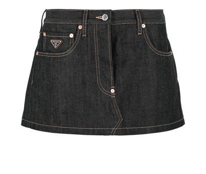 Prada Logo-Plaque Button-Up Mini Skirt, &pound;420, Clothing, Blue, Cotton, Front view