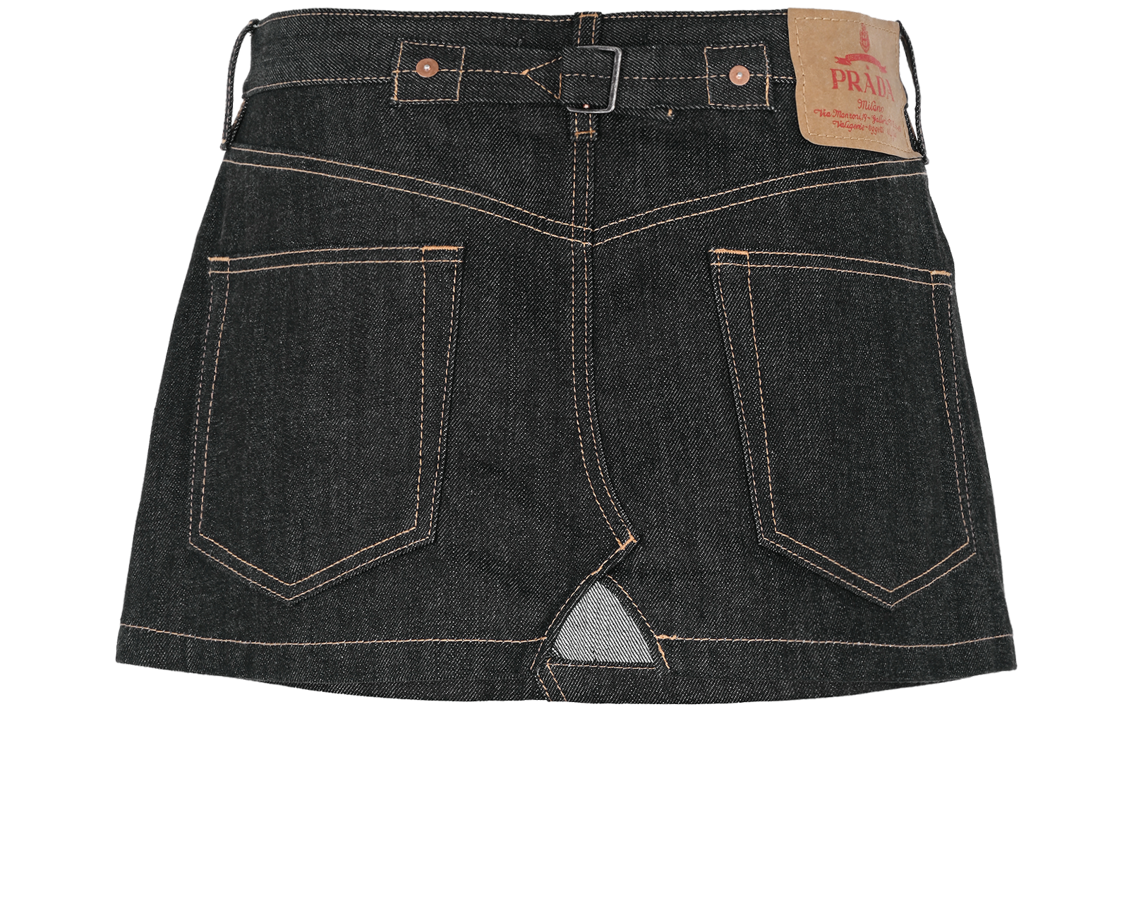 Prada Logo-Plaque Button-Up Mini Skirt, &pound;420, Clothing, Blue, Cotton, Back view