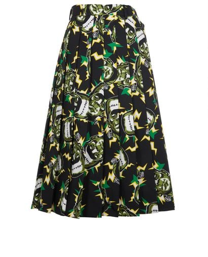 Prada Frankenstein Pleated Skirt, &pound;150, Clothing, Black/Green, Cotton, Front view