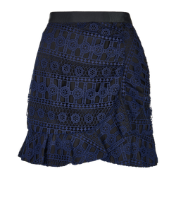 Self-Portrait Lace Frill Mini Skirt, Poly, Navy, UK 12, 3*
