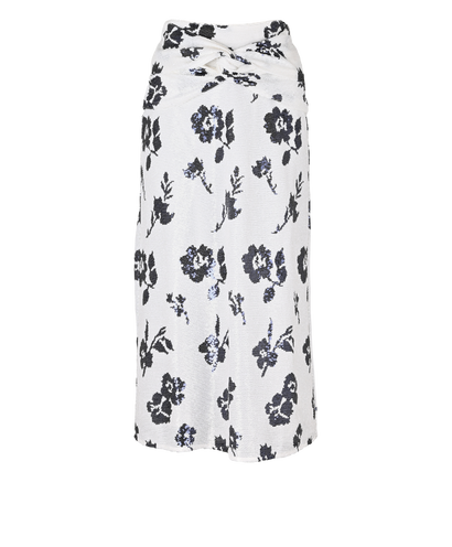 Self Portrait Floral sequin skirt, £80, Clothing, White, Polyester (Polymer), Front view