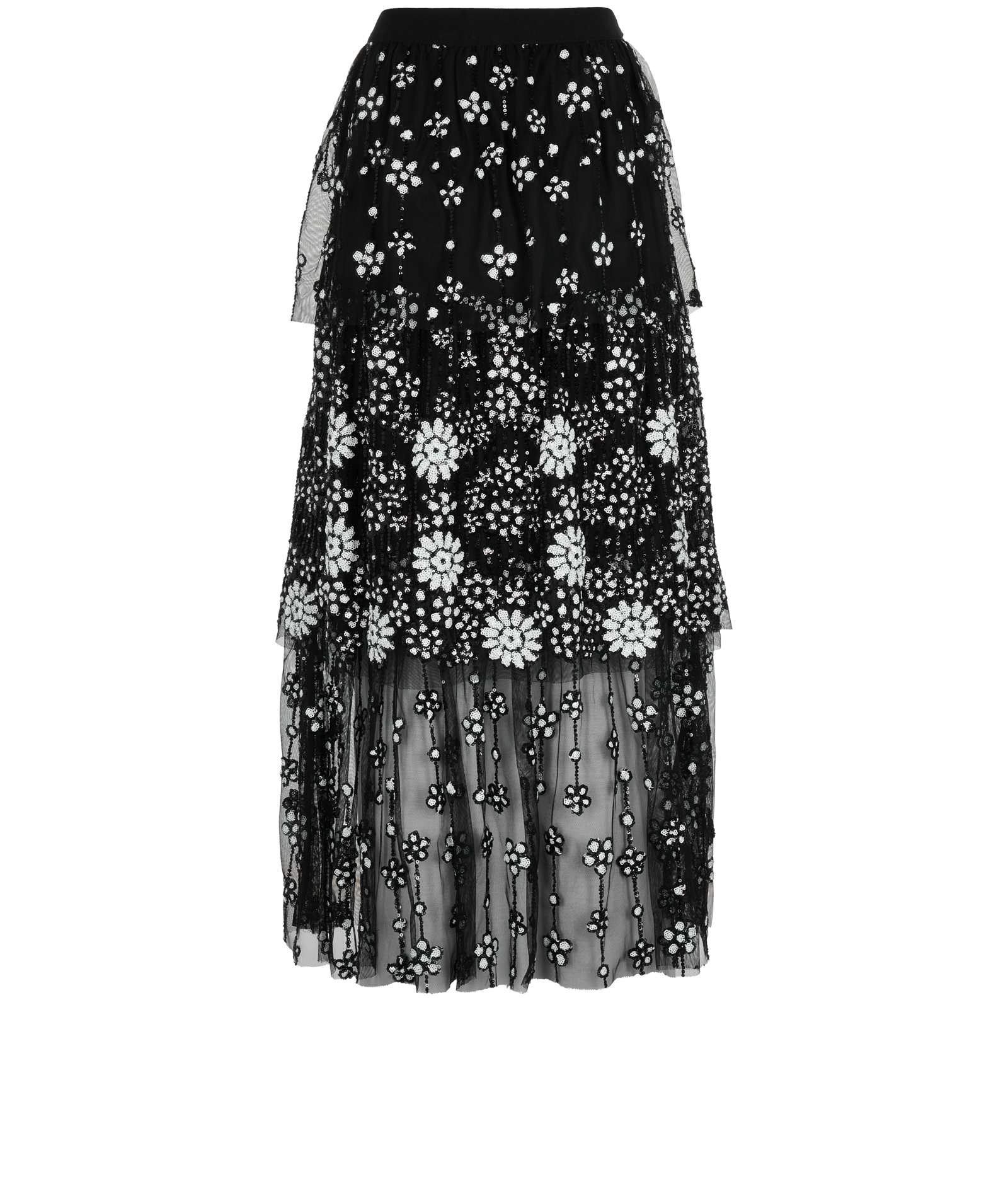 Self Portrait Tiered Skirt, &pound;90, Clothing, Black, Polyester (Polymer)/Sequins, Back view