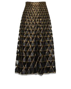 Valentino Long Mesh Skirt, Faux Leather/Polyamide, Black/Gold, UK6, 3*