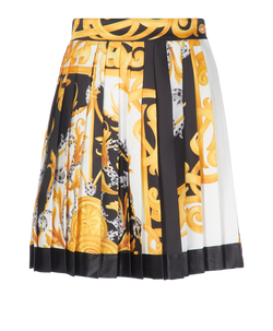 Versace Baroque Print Pleated Mini Skirt, Polyester, Yellow/Black, UK6, 4*