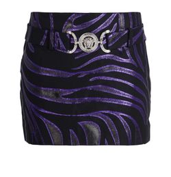 Versace Zebra Medusa '95 Mini Skirt, Cotton, Black/Purple, UK10, 4*