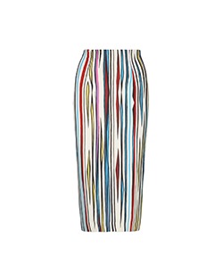 Versace Striped Pencil Skirt, Silk/Elastic, White/Multi, UK 10