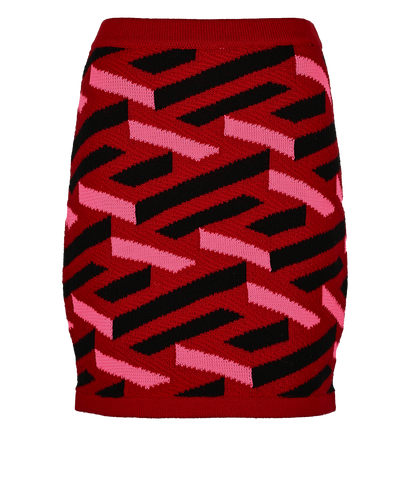 Versace La Greca Mini Skirt, £150, Clothing, Black/Pink/Red, Wool, Front view